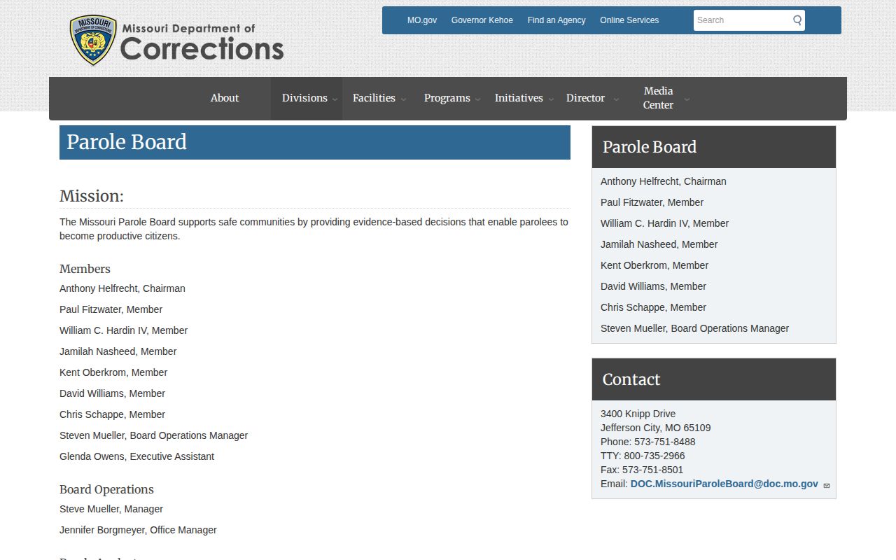 Missouri Parole Board resources for Dunklin County post-release supervision